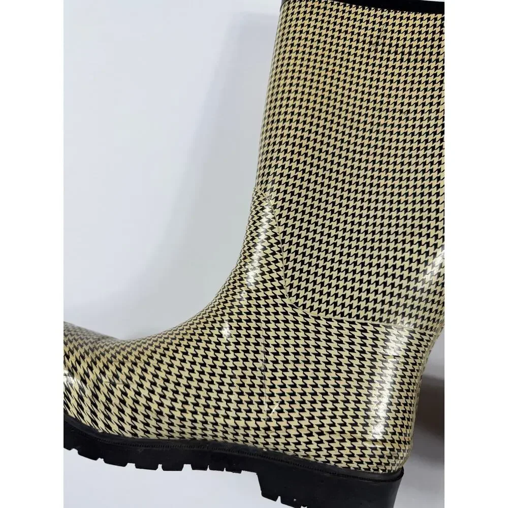 Sam & Libby Vintage Tall Rain Boots Houndstooth Black Cream Buckle Size 7